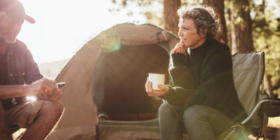 woman and man camping