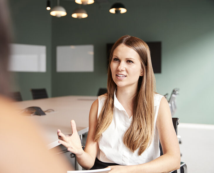 Interviewee explaining her strengths