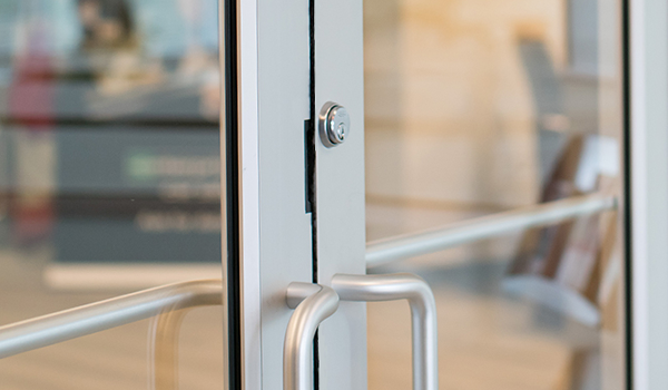 closeup of doors into a financial center