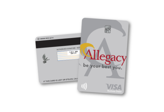 image of the Allegacy Business Debit Card front and back