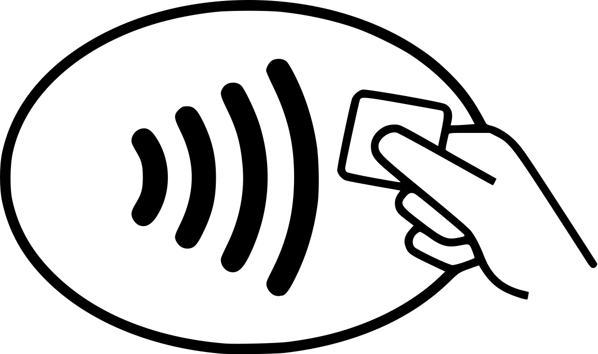 line art of wifi symbol in oval with hand holding a square chip nearby