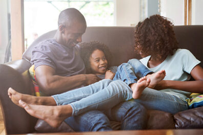 Family on couch