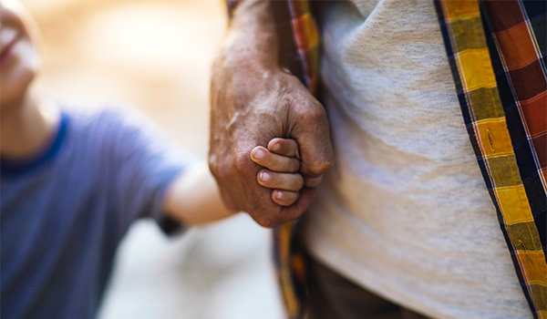 Adult holding hand with child