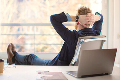 Man practicing mindfulness at work