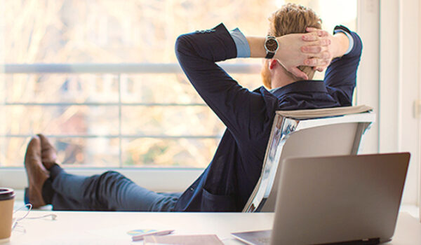 Man practicing mindfulness at work