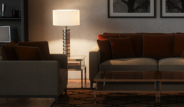 Couch and lamp