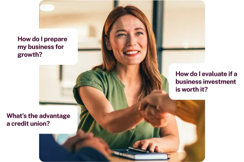 female advisor with text bubbles surrounding